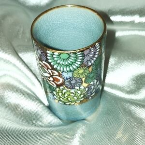 Vintage ceramic cloisonne shot glass sized cup or tiny vase